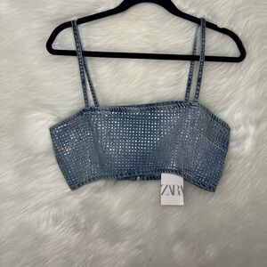 Zara Denim Rhinestones Women's Crop Top